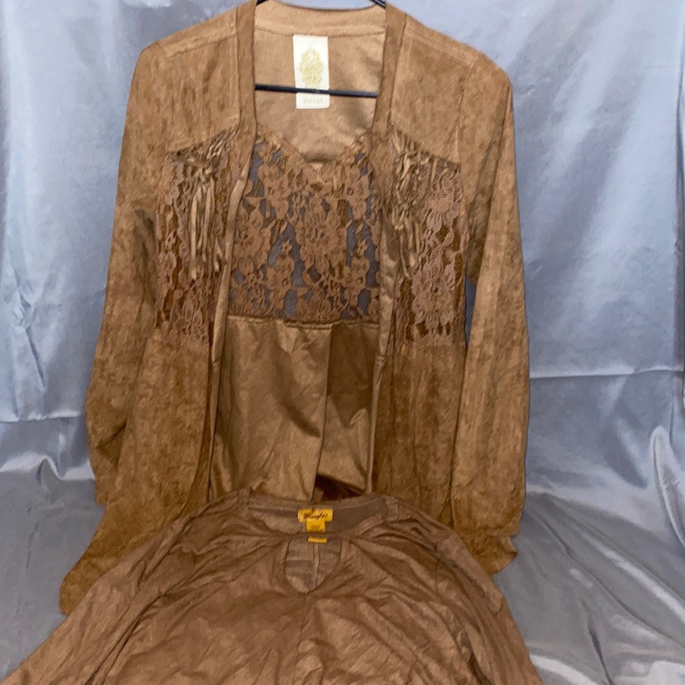 Faux suede cardigan & shirt